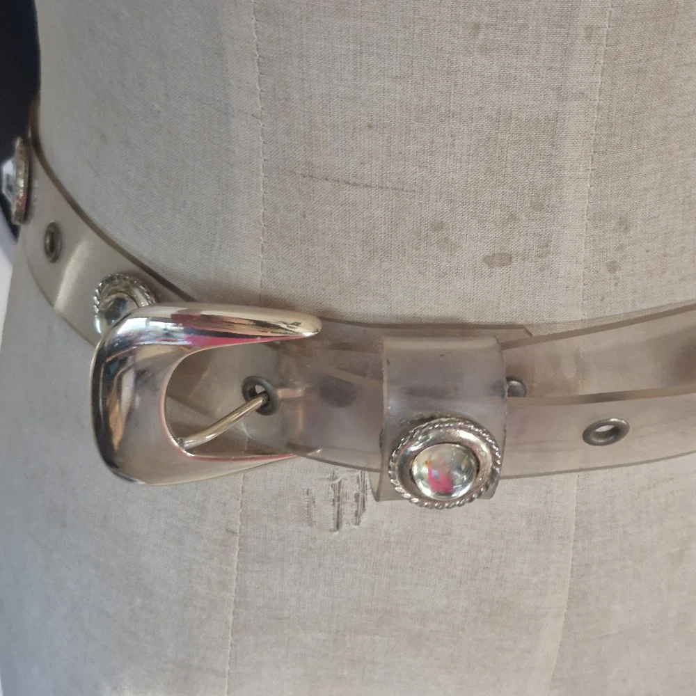 Clear Vintage Belt with Gold Buckle  Gold Accents Rhinestones Xl